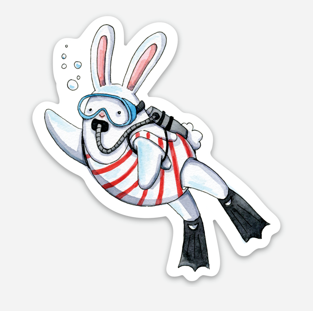 Bunny Scuba Diver Vinyl Die Cut Weatherproof Sticker