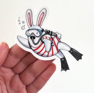 Bunny Scuba Diver Vinyl Die Cut Weatherproof Sticker
