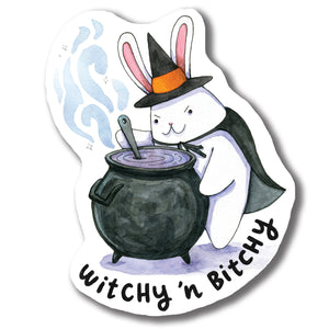 Witchy 'n Bitchy Halloween Bunny Vinyl Weatherproof Sticker