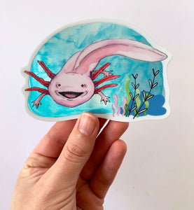 Axolotl Holographic Vinyl Die Cut Durable Sticker