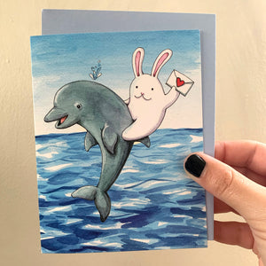 Blank Note Bunny Dolphin Just Because Card