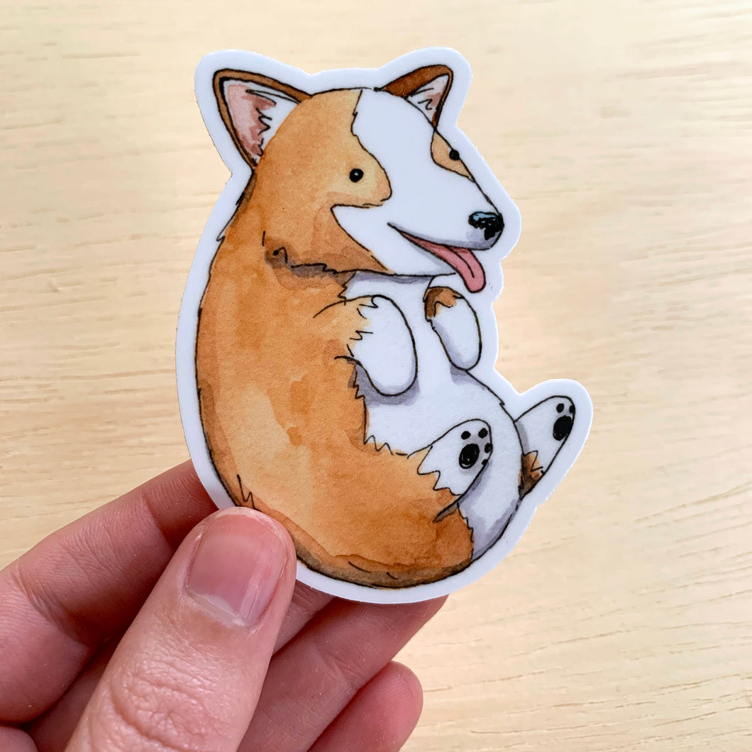 Cute Rolling Corgi Vinyl Die Cut Weatherproof Sticker