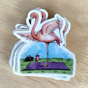 Flamingo Yogi Vinyl Die Cut Weatherproof Sticker