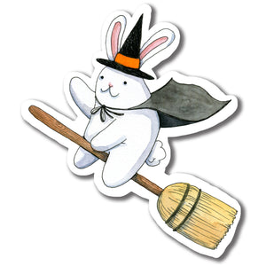 Flying Halloween Bunny Witch Vinyl Weatherproof Sticker