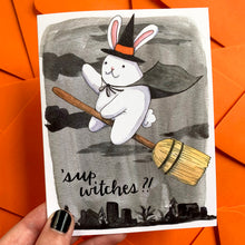 Load image into Gallery viewer, Sup Witches Halloween Bunny Card
