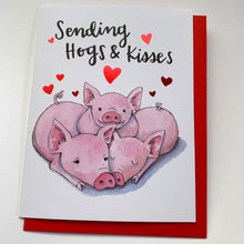 Load image into Gallery viewer, Sending Hogs and Kisses Cute Pigs Red Foil Love Card
