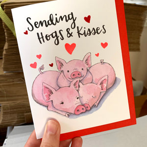 Sending Hogs and Kisses Cute Pigs Red Foil Love Card