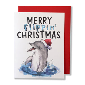 Merry Flippin' Christmas Dolphin Flipper Christmas Card