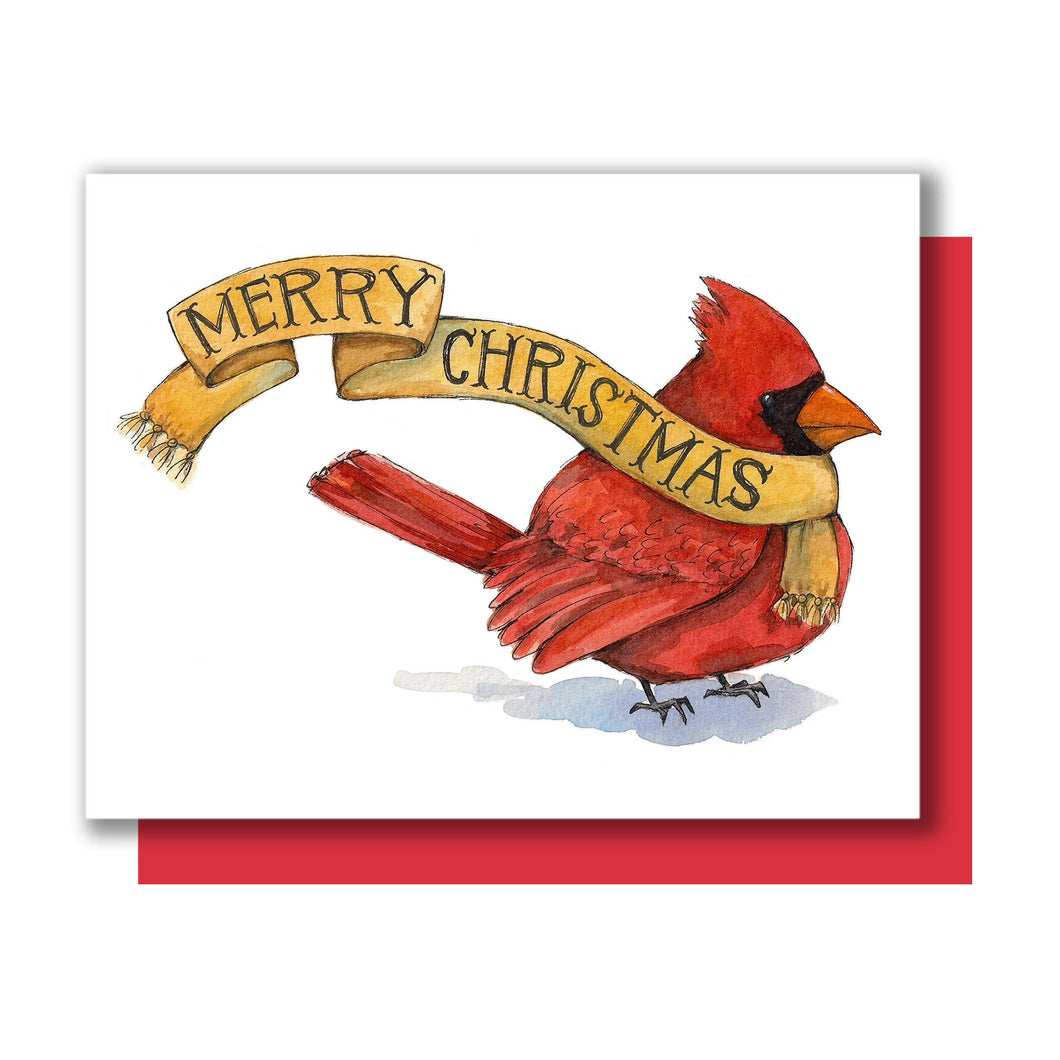 Merry Christmas Holiday Cardinal Wearing Scarf Christmas Card