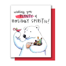 Load image into Gallery viewer, Holiday Spirits Polar Bear Drinks Merry Christmas Happy Holidays Card
