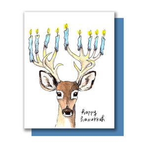Happy Hanukkah Menorah Deer Antler Holiday Card