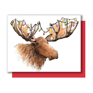 Festive Christmas Lights Moose Christmas Card