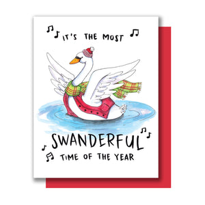 The Most Wonderful Time Of The Year Swan Christmas Happy Holidays Card