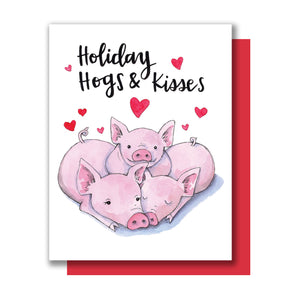 Holiday Hogs And Kisses Cute Pigs Happy Holidays Card