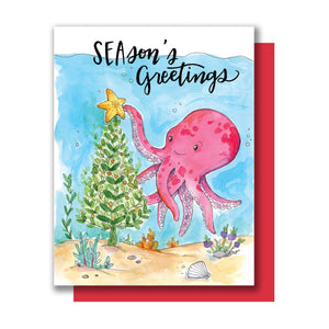 Season's Greetings Ocean Sea Octopus Christmas Holiday Card