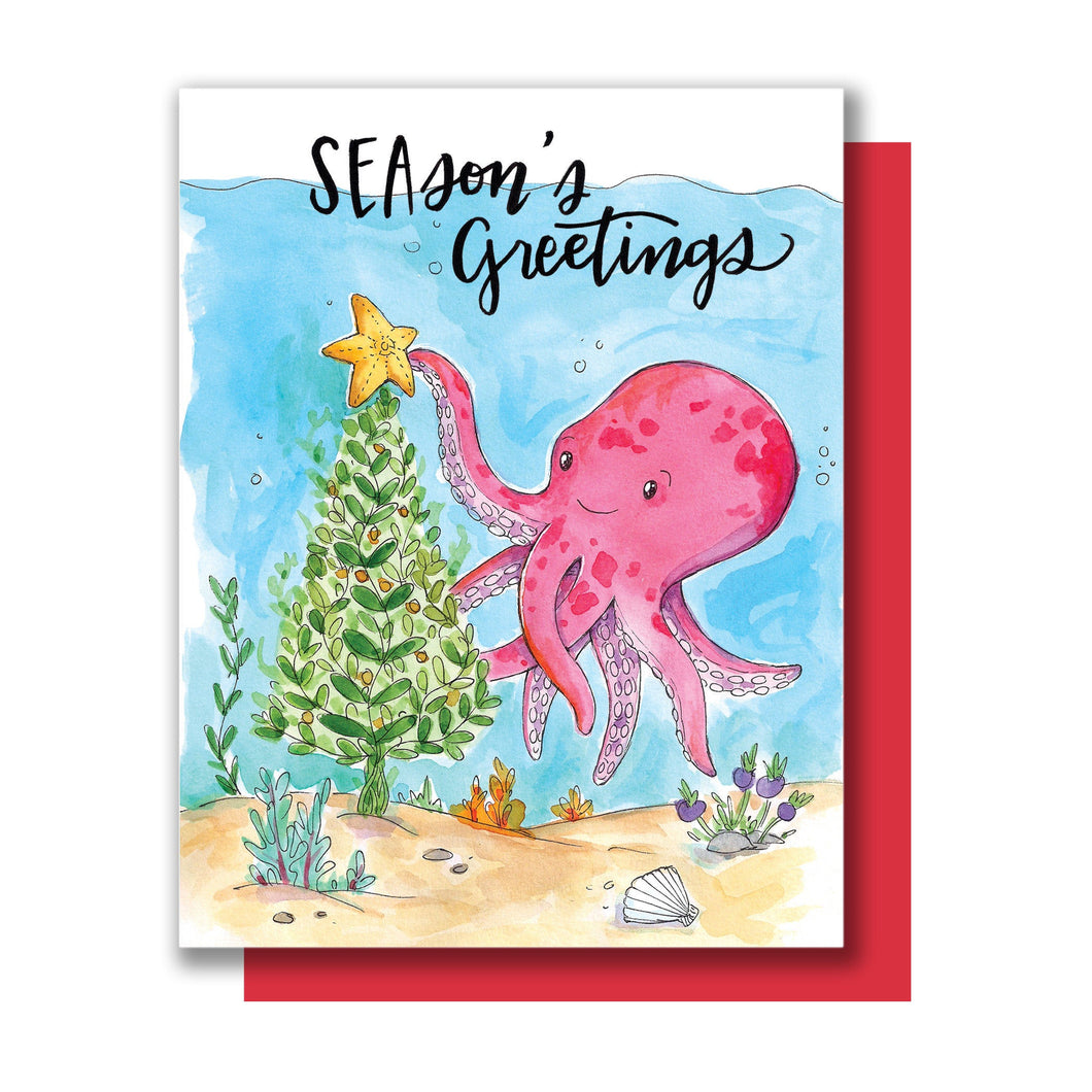 Season's Greetings Ocean Sea Octopus Christmas Holiday Card