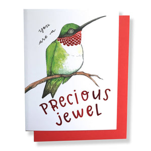 You Are A Precious Jewel Ruby Throated Hummingbird Red Foil Card