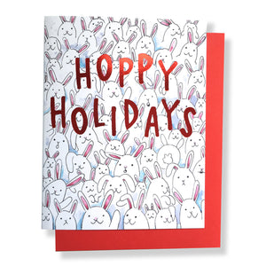 Hoppy Holidays Bunny Rabbit Happy Holidays Red Foil Card
