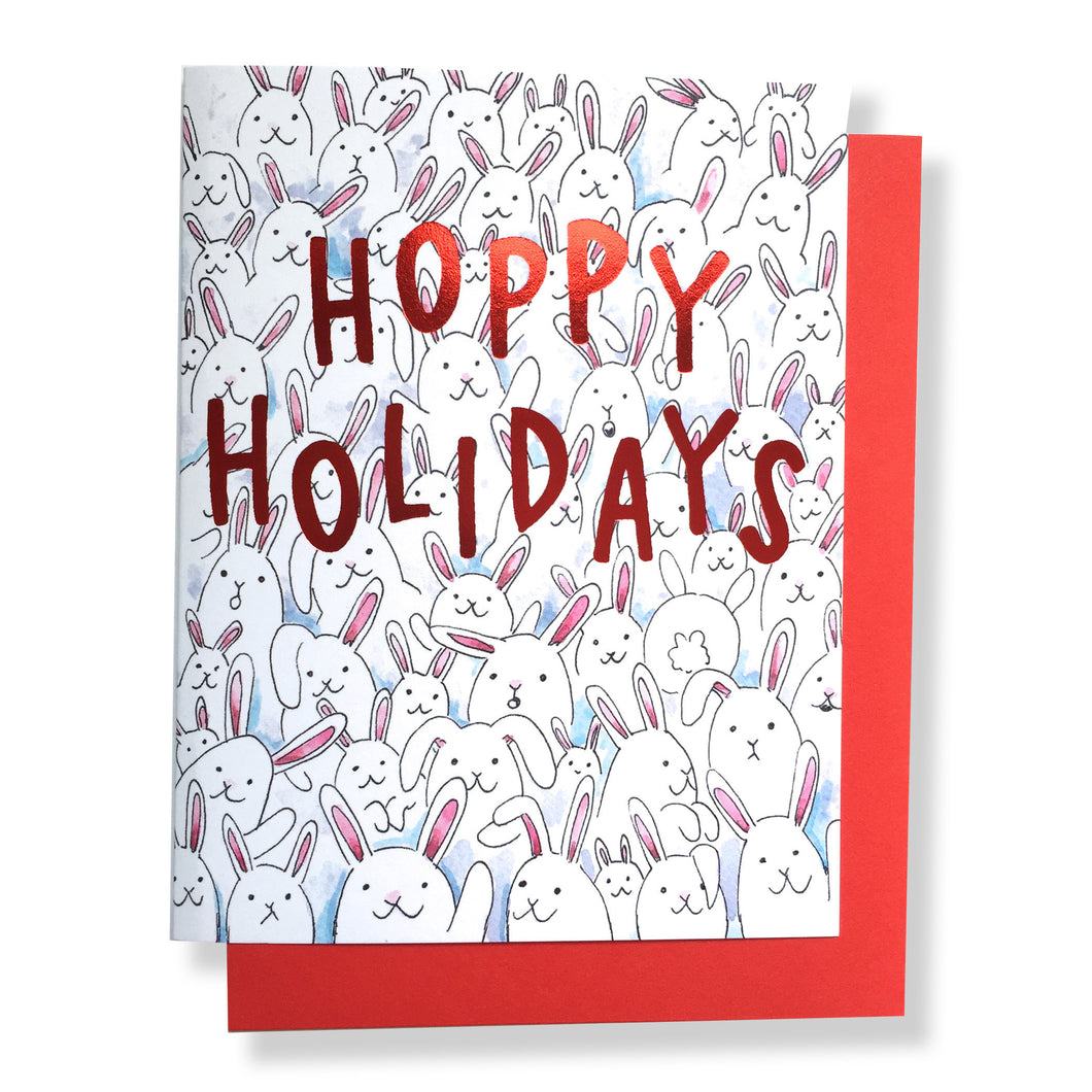 Hoppy Holidays Bunny Rabbit Happy Holidays Red Foil Card