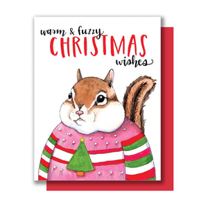 Warm And Fuzzy Christmas Wishes Chipmunk Happy Holidays Card
