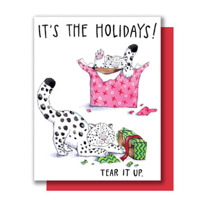 It's the Holidays! Tear It Up Snow Leopards Christmas Happy Holidays Card