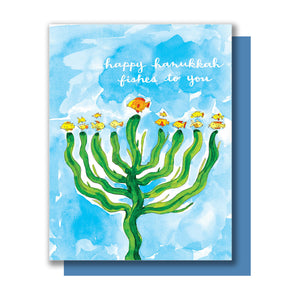 Hanukkah Wishes Fish Menorah Happy Hanukkah Card
