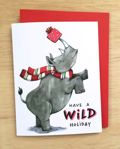 Have A Wild Holiday Rhino Happy Holidays Christmas Card