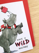 Load image into Gallery viewer, Have A Wild Holiday Rhino Happy Holidays Christmas Card
