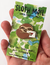 Load image into Gallery viewer, Sloth Mail Snail Mail Letter Hard Enamel Pin
