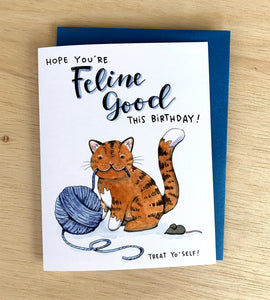 Feline Good Treat Yourself Cat Happy Birthday Card