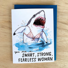 Load image into Gallery viewer, Smart Strong Fearless Woman Bikini Shark Friendship Love Card

