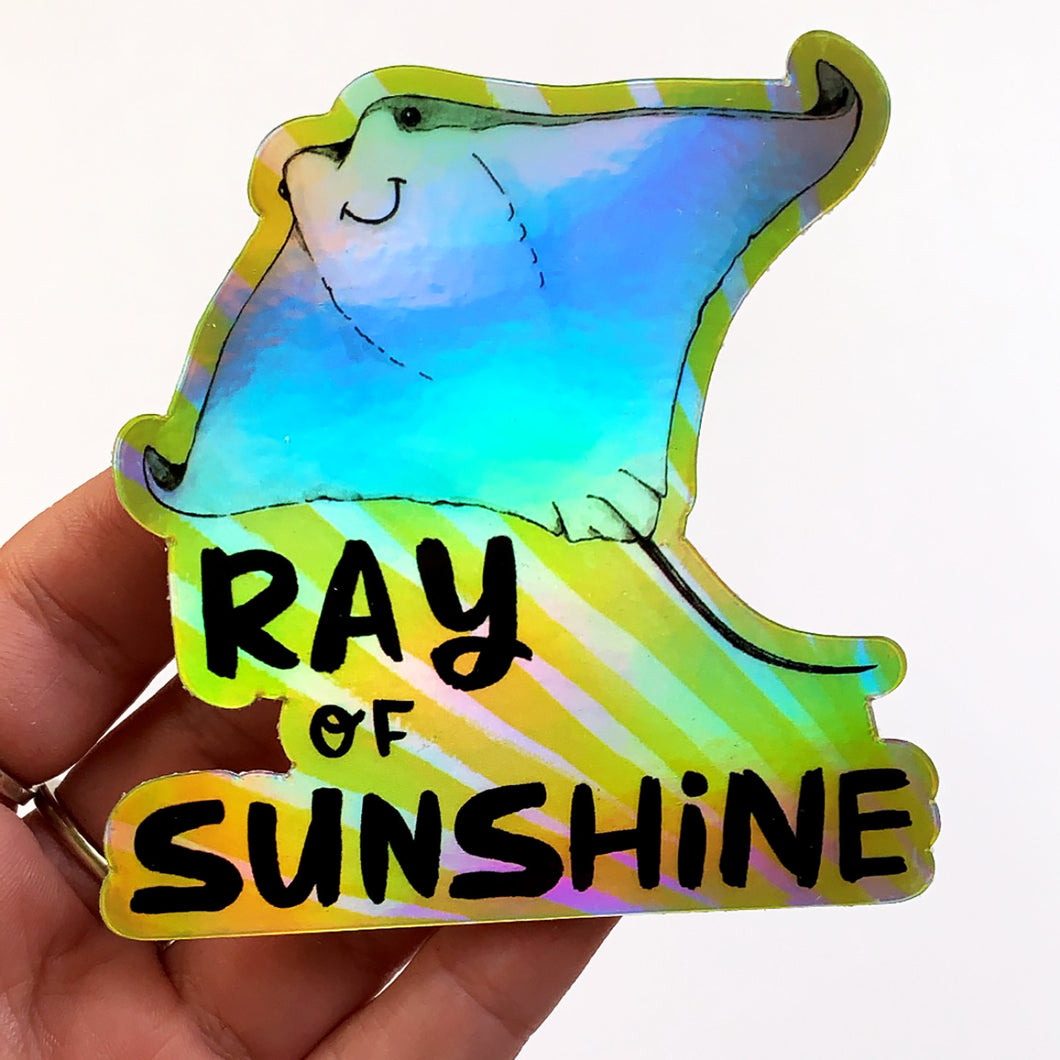 Holographic Vinyl Die Cut Ray Of Sunshine Sting Ray Durable Sticker
