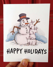 Load image into Gallery viewer, Happy Holidays Snowman Bunnies Christmas Card

