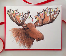 Load image into Gallery viewer, Festive Christmas Lights Moose Christmas Card
