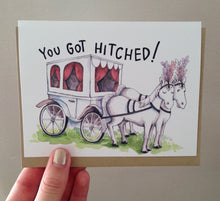 Load image into Gallery viewer, You Got Hitched! Horses and Carriage Marriage Wedding Card
