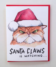 Load image into Gallery viewer, Santa Claws Is Watching Cat Santa Hat Holiday Christmas Card
