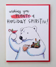 Load image into Gallery viewer, Holiday Spirits Polar Bear Drinks Merry Christmas Happy Holidays Card
