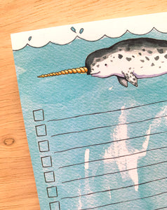 Narwhal Notepad Checklist Whale List Pad Notes