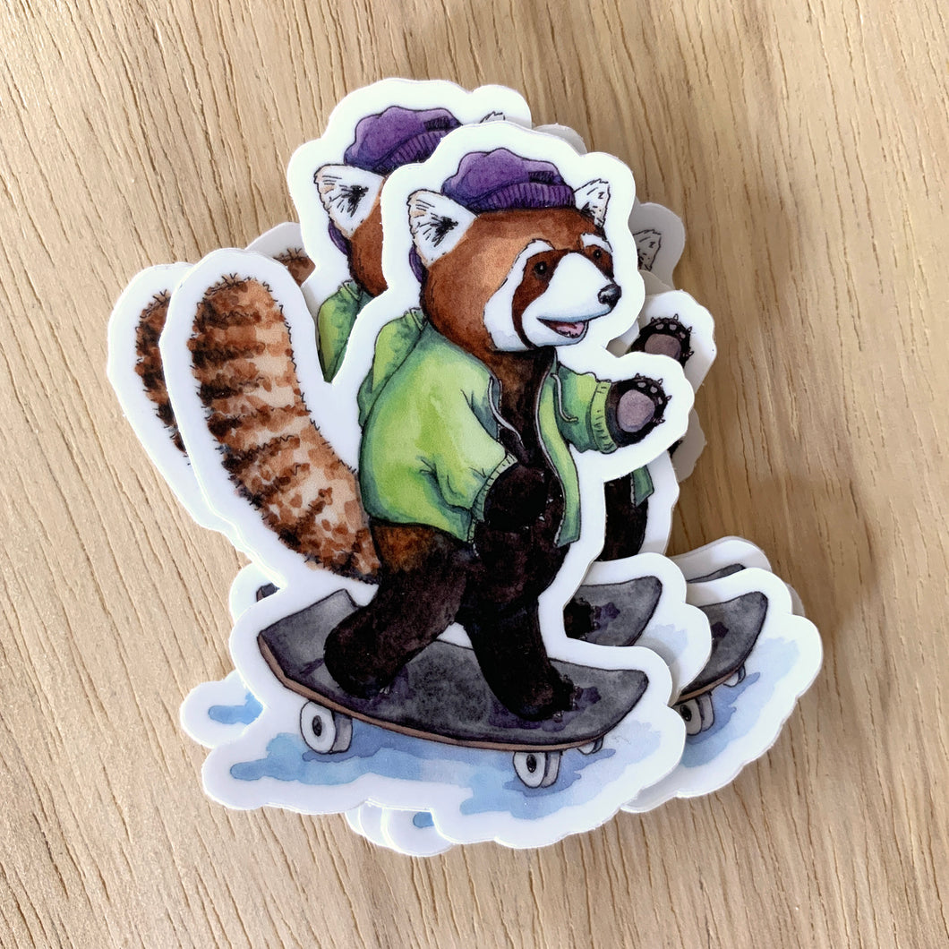 Red Panda Skateboarder Vinyl Die Cut Weatherproof Sticker